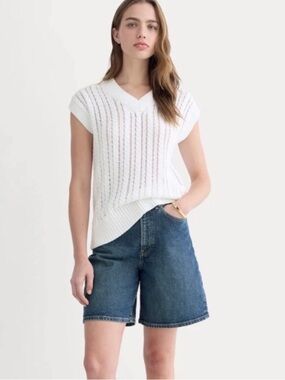 Everlane Indigo long A-Line High-Rise Relaxed Denim Shorts